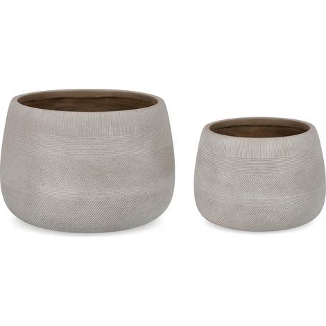 Set di 2 Vasi Rigo Bomb basso beige per esterno con tappo sul fondo (1/4)