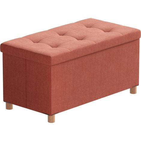 Banc de Rangement, Pouf Coffre Rangement avec Pieds de Tabouret, Coffre de Rangement, Coffre a Jouet, Pouf Salon, Orange, 76 x 38 x 38 cm (1/5)