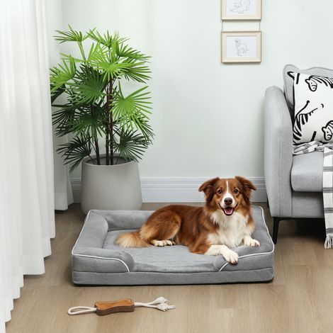 Cama para Perros Medianos Cama para Gatos con Base Antideslizante Funda Extraíble y Lavable 91,5x68,5x16,5 cm Gris