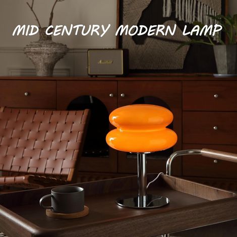 Lampada da tavolo a LED in vetro vintage, lampada da tavolo a forma di crostata all'uovo, lampada da comodino retrò a forma di fungo, con cavo, 3000K/4000K/6000K, lampada a forma di crostata all'uovo, (1/4)