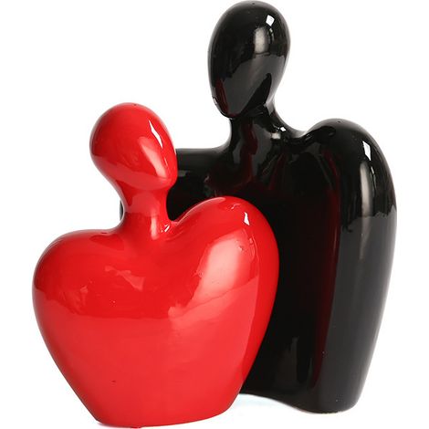One Piece Céramique Couple Sculpture Couple Sculpture Couple Statue Couple Art Décoration Mariage Cadeau Saint Valentin Anniversaire (Rouge Noir) (1/2)