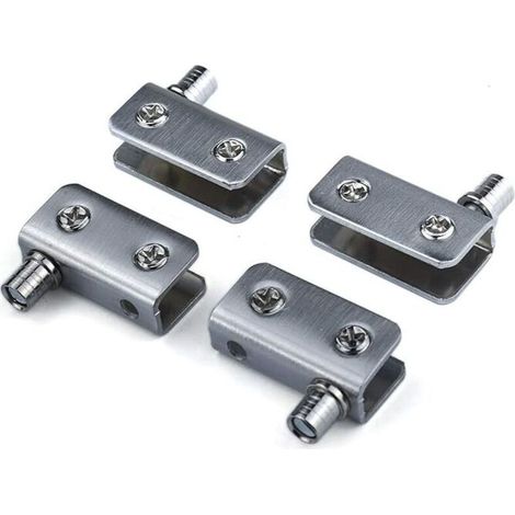 Lot de 4 charnières de porte en verre, charnière pivotante à 90°, verre sans perforation, acier inoxydable, convient pour verre de 5 à 8 mm (argent) (1/4)