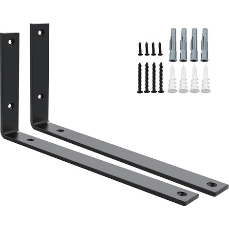 2 Pcs Équerre Étagère Murale Métal 6MM Épaisse 300 130mm Noir - Supports Étagère Murale à Angle Droit de 90°, Étagère Charge Lourde Fixation Flottante Support pour Salon Chambre Cuisine (1/5)