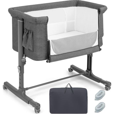 Lit cododo 86 x 63 x 65/81 cm 5 hauteurs réglables avec roues design moderne en acier gris foncé