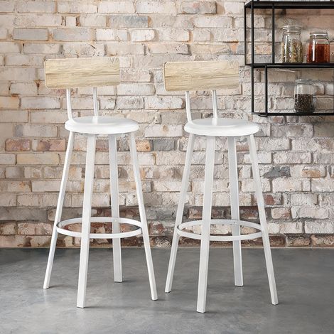 Tabouret de bar bois naturel et blanc 41,5 x 36,5 x 99,5 cm (1/5)