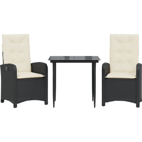 Maison Exclusive - 3-tlg. Garten-Essgruppe mit Kissen Schwarz Pol
