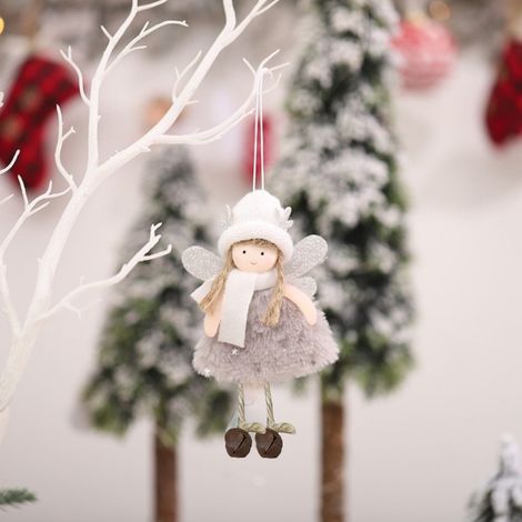 Angel Ornament - Handmade Fabric Doll with Furry Hat - Christmas Tree Decoration - Pink White Grey - Pack of 1 (1/5)