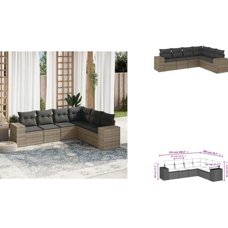 6-tlg. Garten-Sofagarnitur mit Kissen Grau Poly Rattan - Gartensorte - Outdoor Möbel - Lounge Set - Gartenlounge - Rattan Gartenmöbel (1/3)