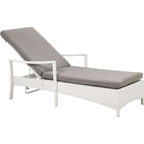 Sun Lounger with Cushion VASTO Reclining PE Rattan White (1/5)