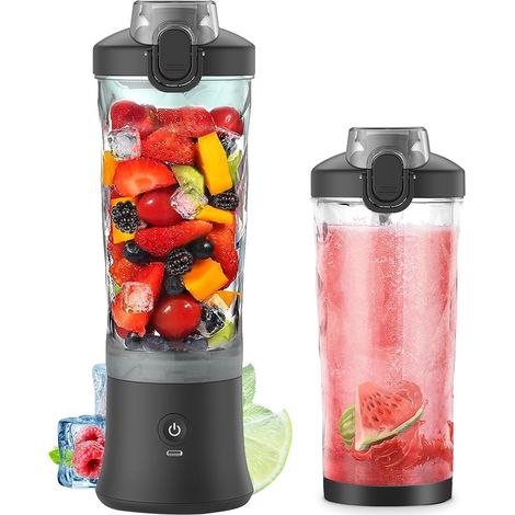 Blender Portable 600ml, Presse-agrumes Electrique, Mixeur Blender 2000mAh, Etanche IP67, pour Shakes et Smoothies, Rechargeable, pour Voyages/Sports/Bureau/Domicile/Randonnée/Aptitude, Noir (1/5)
