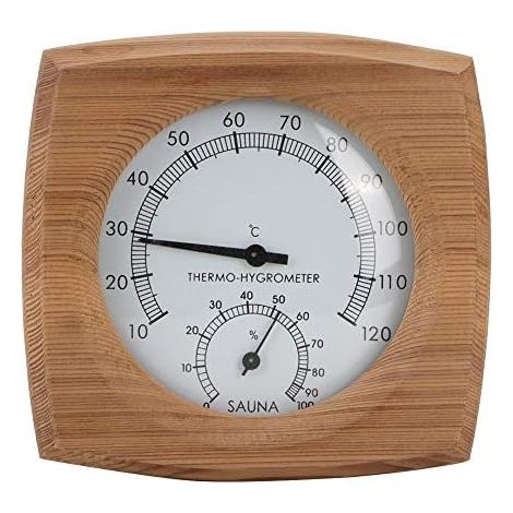 Thermomètre de Sauna, hygromètre en Bois de Cèdre, Minuterie de Sauna Fabriquée à la Main Indiquant la Température avec Thermohygromètre 2 en 1 pour Salle de Sauna (1/5)