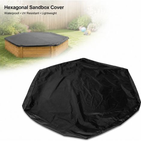 Toivize-Couverture Bac à Sable - Hexagonale 140x110cm - Polyester Argenté Imperméable avec Cordon de Serrage pour Protection Extérieure (1/4)