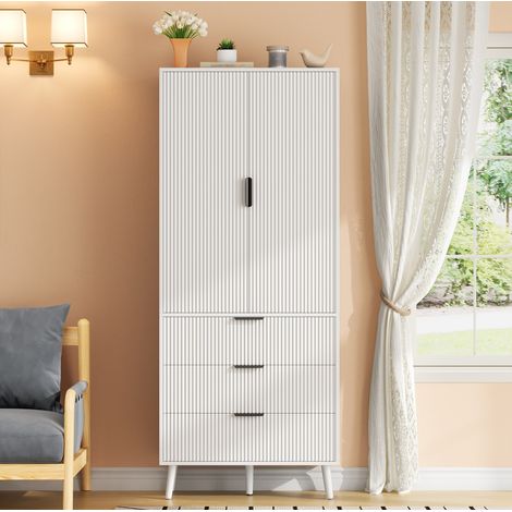 Armario de cocina 75x35x180 cm de MDF blanco, 2 puertas y 3 cajones - CHICFURN (1/5)