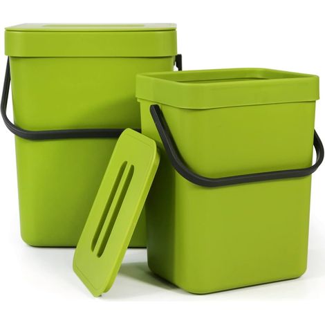 Set of 2 (5 L + 3 L) Plastic Compost Bin Odour-Proof Hanging Waste Bin with Lid(Green) (1/5)