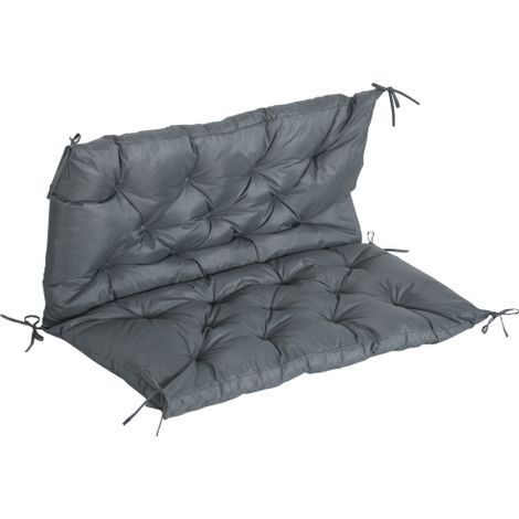 2 Seater Bench Cushion, Garden Chair Cushion with Back and Ties for Indoor and Outdoor Use, 98 x 100 cm, Dark Grey