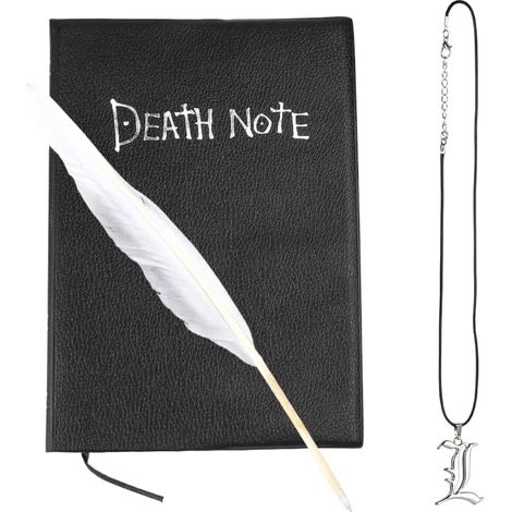 Cahier Death Note, Anime Thème Death Note avec Collier et Stylo en Forme de Plume, Death Note Notebook pour Cosplay l'École Bureau Fournitures Scolaires Cadeau de Papeterie, 21x 15cm