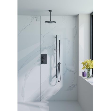 FugaFlow Eccelente Acces Ensemble de douche pluie encastré - thermostatique - bras de plafond - barre coulissante - douche de tête 30cm - douchette à