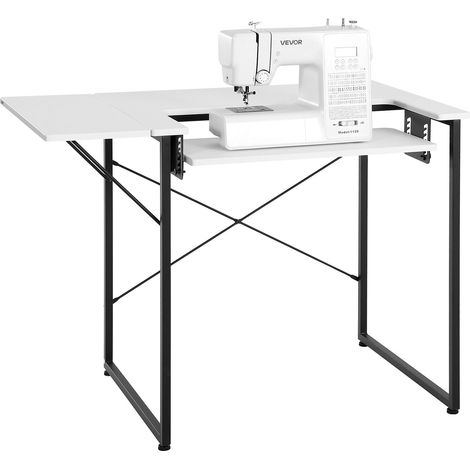 Table de couture, pieds en acier, table pour machine à coudre polyvalente avec tablette latérale pliable, étagère réglable, bureau d'ordinateur pour maison, studio, établissement d'enseignement (1/5)