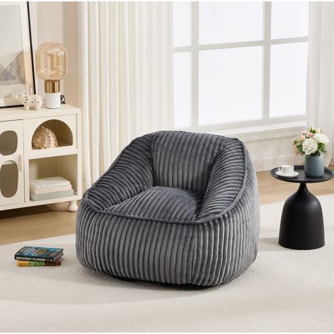 Sillón puff de pana con espuma viscoelástica, 98 x 92 x 73 cm, gris oscuro OKMYHOME (1/5)