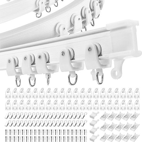 5 Meter lange, gebogene PVC-Kunststoffschiene mit Stahlklammern, Gardinenschienen-Set inklusive Zubehör, U-förmige und L-förmige flexible Schienen. (1/5)