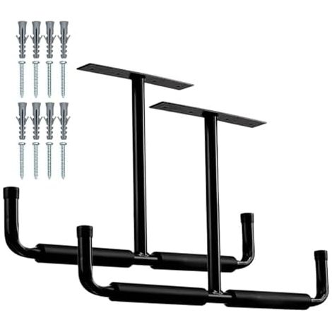 Cintres en acier – Crochets de plafond robustes, support rangement garage Système d'organisation pour échelle vélo, équipement crochets robuste, - (1/5)