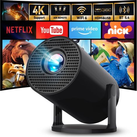 Mini projecteur, compatible WiFi 6 et Bluetooth 5.4, système Android 14, courte focale, rotation à 180°. (1/5)