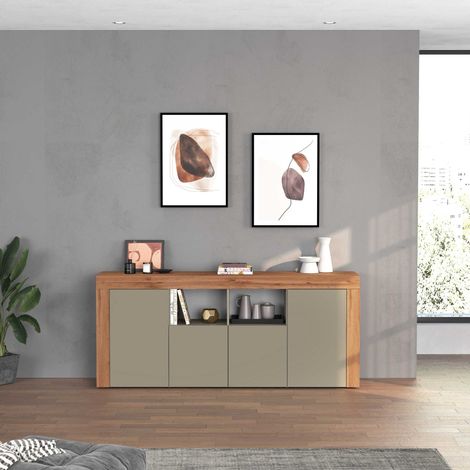 WHOUS Credenza Chronos 4 ante e 2 vani tortora opaco e rovere 200x40x85 cm (1/5)