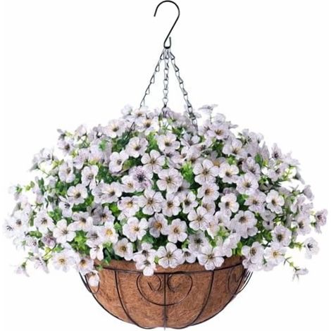 Panier Suspendu Faux Plantes - Fleur Artificielle Daisy en Soie UV Résistant - Pour Extérieur Jardin Balcon Porche - 1 Pièce (1/5)