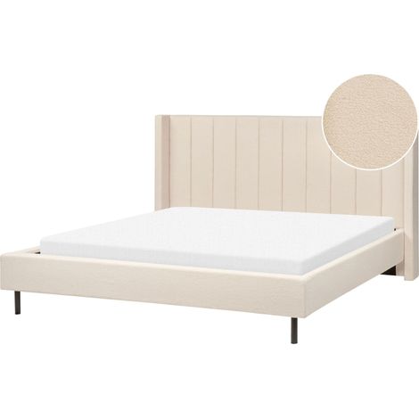 Sommier pour Lit Double 180 x 200 cm en Tissu Bouclé Beige Tête de Lit Haute Villette
