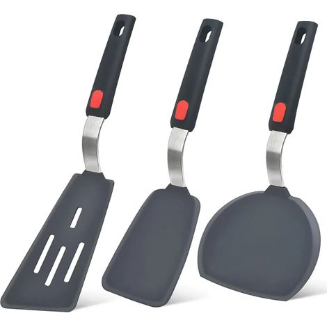 Set aus Silikonspateln (3-teilig), hitzebeständig bis 315 °C, kompatibel mit Antihaftpfannen, BPA-frei, geeignet zum Braten von Eiern, Pfannkuchen, Fisch und Hamburgern.