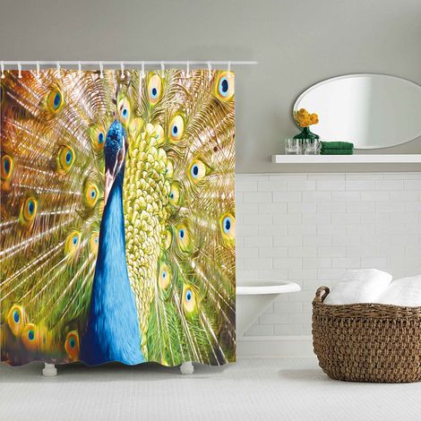 Filiyano-Rideau de douche à motif paon, avec 12 crochets en plastique, 180 x 200 cm (1/4)