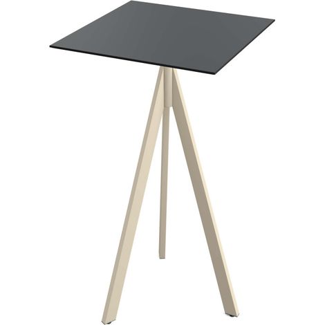 Infinity Tripod mange-debout avec piètement sable + plateau HPL noir 70x70 cm - Ref 140061077 - Feros (1/4)