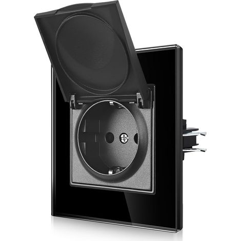 Prise simple étanche avec couvercle, prise avec fermeture à bouton-pression, prise simple avec couvercle en verre, norme UE, prise intégrée avec couvercle à charnière, 1 compartiment (1/4)