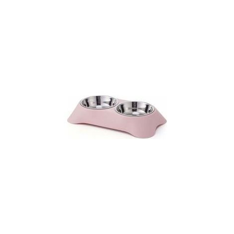 Bol double pour chien, bol double en acier inoxydable antidérapant avec anti-déversement pour petits chiens et chats (S, rose)