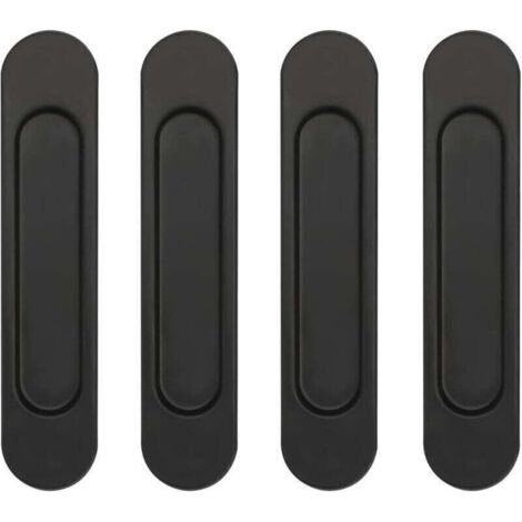 Ensemble de 4 poignées ovales autocollantes pour portes coulissantes, en alliage d'aluminium noir, sans perçage, pour portes coulissantes et fenêtres de placard.
