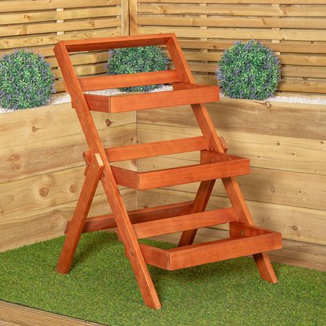 Outdoor 3 Tier Wooden Foldable Plant Display Stand (1/5)