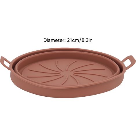 Ortviai Panier en silicone pour friteuse air chaud – 2 pièces, diamètre 21 cm, poignées intégrées, couleur marron (1/4)