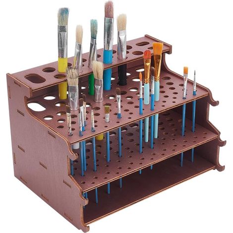Porte Pinceaux en Bois à 3 niveau Organiseur de Pinceaux Aquarelle Porte-Peinture en Bois Présentoir à Stylos Rangement pour Pinceau D'Artiste Crayon Stylo Aquarelle Bureau Maison (1/5)