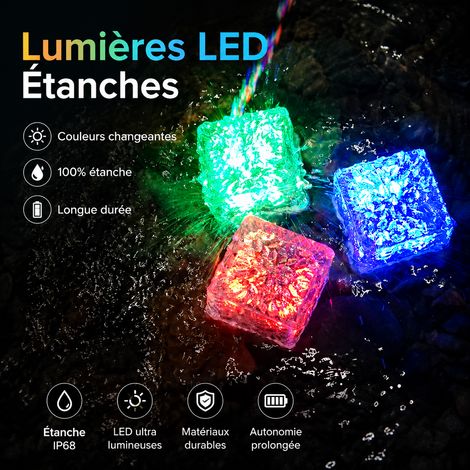 Pavé solaire LED bleu effet brique de verre grand format IP44 bleu 10 × 10 × 5,5 cm 360 g – Livraison gratuite
