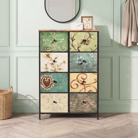 Commode 8 tiroirs, design vintage, rangement multifonctionnel, meuble de chambre, convient pour chambre, salon, bureau - 100x30x68 cm - Multicolour (1/5)
