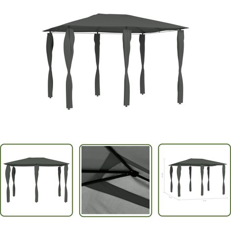 The Living Store Belvédère à revêtement de poteaux 3x4x2,6 m Anthracite 160 g/m² - Auvent - Gazebo - Parasol - Abri Extérieur - Structure Extérieure (1/4)
