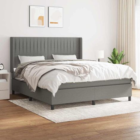 Cama box spring con colchón tela gris oscuro 180x200 cm (1/5)