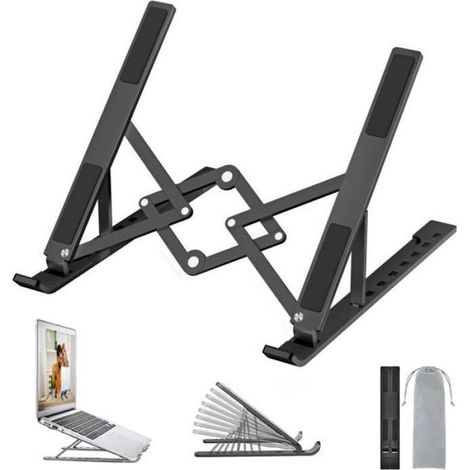 Support Ordinateur Portable - Aluminium - Ventilé - Réglable - Ergonomique - Pour Écrans 10 À 17,3 Pouces - Noir - 1 Pièce (1/5)