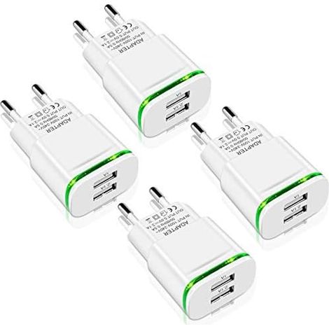 Chargeur secteur USB, lot de 4, adaptateur secteur universel 2,1 A 5 V à 2 ports avec voyant LED, compatible avec l'iPhone 11 (1/5)