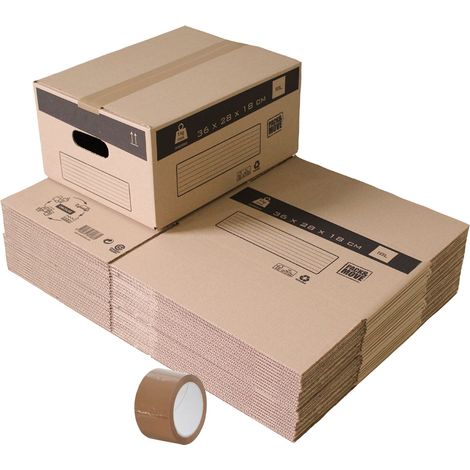 Lot de 20 cartons de déménagement 36 x 28 x 18 cm – Poignées renforcées – Capacité 10L – Résistants aux chocs et à l'humidité – Pack And Move