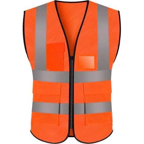 Orange XXXL Gilet de sécurité Filet avec Poches et Fermeture éclair, Net Gilet Haute visibilité Filet Veste réfléchissante pour Hommes Femmes Adultes, Hi viz Gilet avec zippé (1/5)