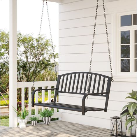 Panchina sospesa da giardino 2 posti in metallo nero, seduta ampia 127x60 cm con catene da 350 cm (1/5)