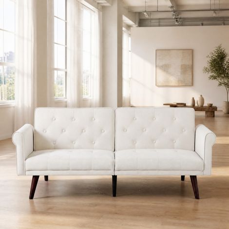 Divano letto 2 posti, schienali regolabili indipendenti, 5 posizioni, funzione letto ospiti, velluto beige (1/5)