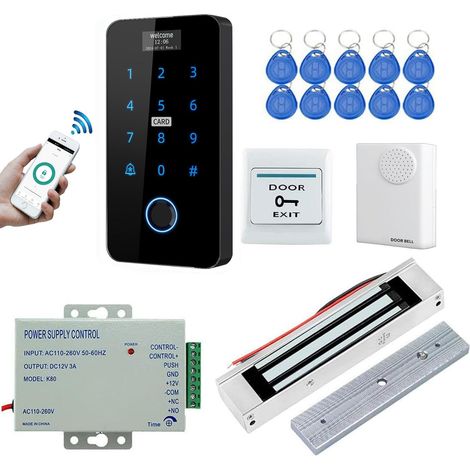 Kit WIFI Avec écran Contrôleur D'accès D'empreintes Digitales étanche Tactile Clavier RFID ID/IC Lecteur Cartes WG26/34, Serrure Magnétique Electrique 180kg, Alimentation 3A, Sonnette Porte (1/5)
