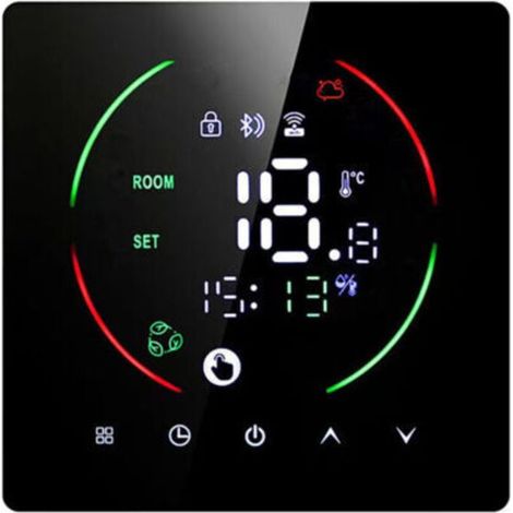 Thermostat d'ambiance intelligent pour chauffage électrique au sol 16A, écran tactile numérique LED noir, thermostat de chauffage multifonction (1/5)